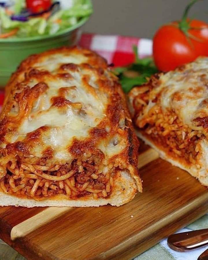 Spaghetti Stuffed Garlic Bread- OMG DON’T LOSE THIS