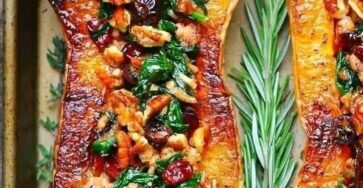 ⚜️Stuffed Butternut Squash with Sausage, Spinach, Pecans, and Cranberries. Perfect for larger squashes!
