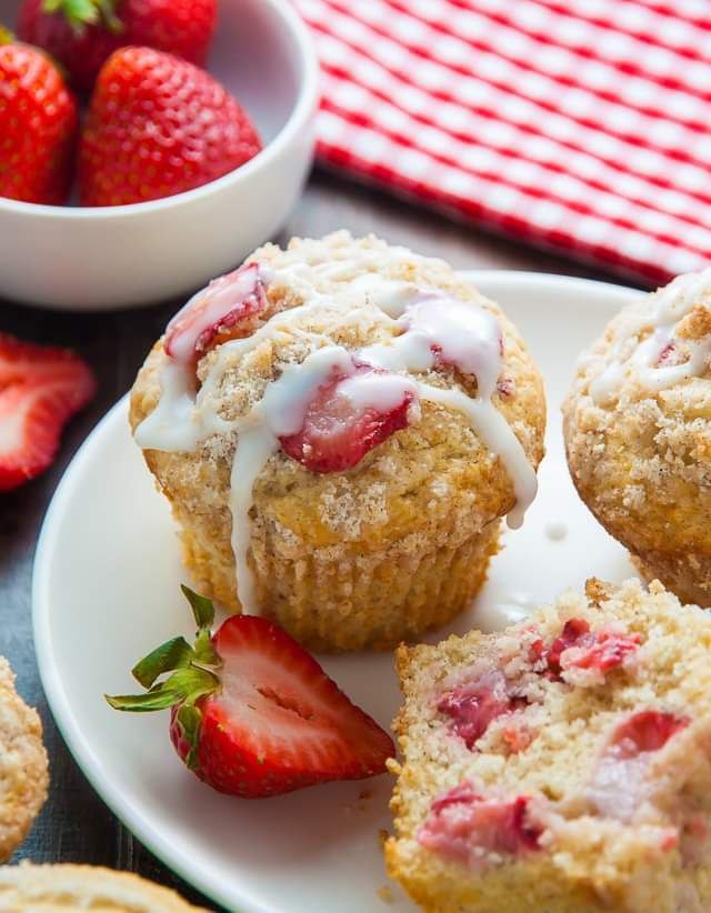 Strawberry Muffins with Strawberry Glaze